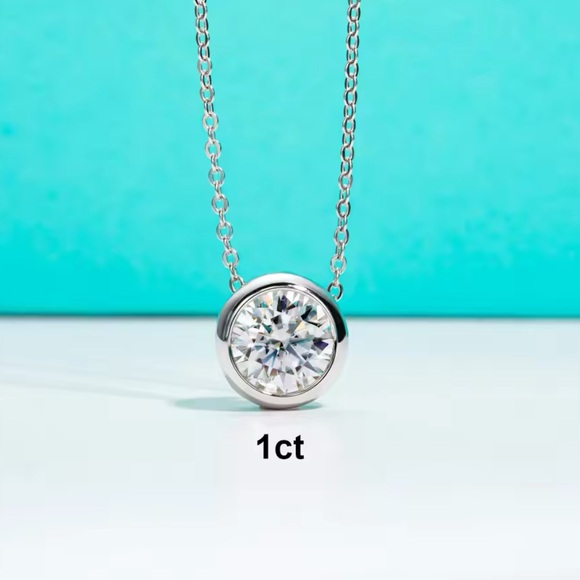Classic DColor Moissanite 1 ct Stud Necklace 18KGold Plated 925SterliS-Certified - Picture 8 of 11